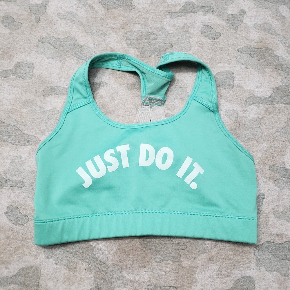 Nike Just Do It Sports Bra Womens Medium Green Dri-Fit Pullover Running Gym Yoga